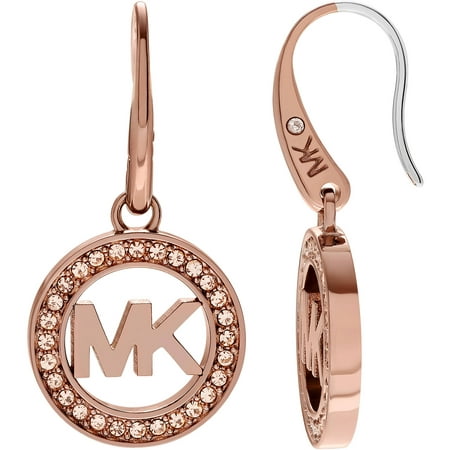 Michael Kors Women's Crystal Rose Gold-Tone Stainless Steel Pave Logo Dangle Earrings