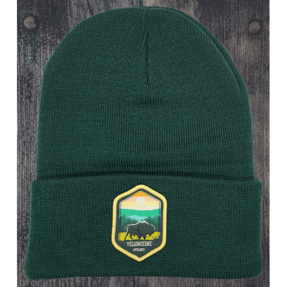 Yellowstone National Park Beanie - Warm Knitted Winter Hat for Outdoor Enthusiasts - Forest Green