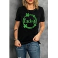 thumbnail image 1 of ABPHQTO Camiseta de manga corta con estampado de trébol de la suerte y lentejuelas de San Patricio negro para mujer, 1 of 5
