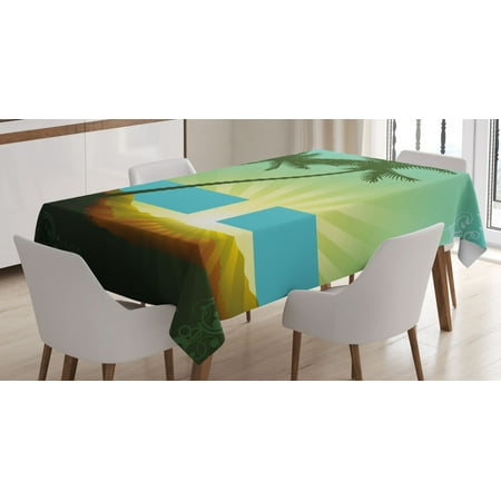 

Island Decor Tablecloth Sunrise in a Tropical Place and Palm Trees Silhouettes Illustration Rectangular Table Cover for Dining Room Kitchen 60 X 90 Inches Seafoam Lime Green by Ambesonne