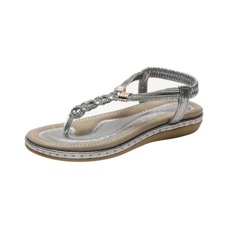 

Womens Sandals Sandals Women Women s Shoes Low-heeled Slippers Casual Comfortable Wear-resistant Sandals Summer Beach Shiny Rhinestones Bohemian Flip Flops Silver