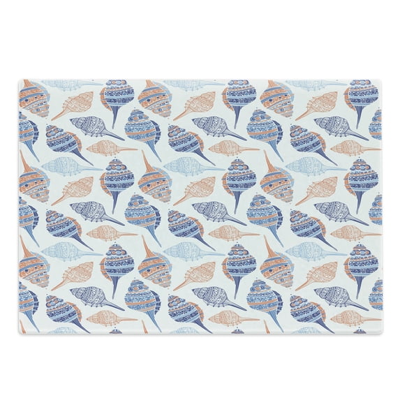Ocean Cutting Board, Marine Life Themed Abstract Seashells Scallops with Bohemic Prints, Decorative Tempered Glass Cutting and Serving Board, Large Size, Navy Blue Marigold, by Ambesonne