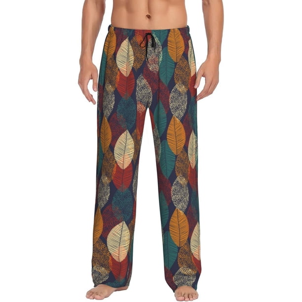 Fotbe Autumn Leaves Pantalones de Pijama para Hombre, Pantalones de Dormir, Pantalones de Casa con Cintura Ajustable y Bolsillos-Large