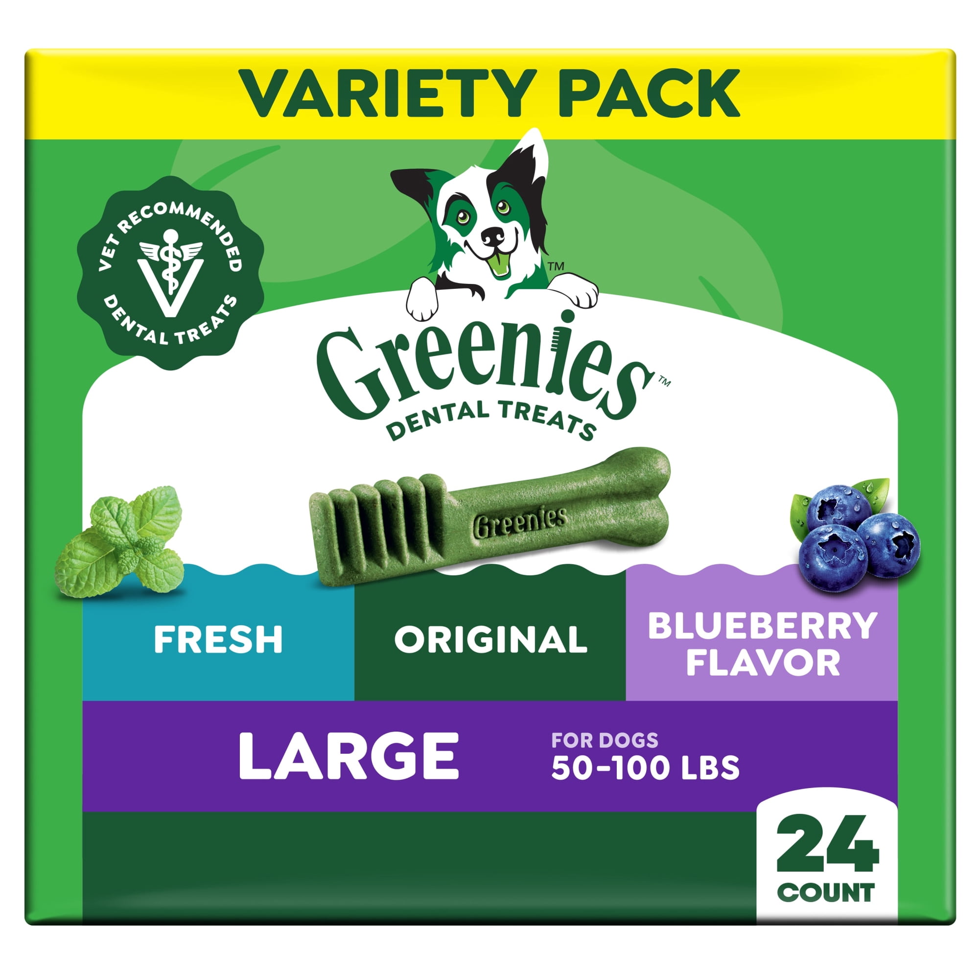 Greenies Adult Natural Dental Dog Treats 3 Flavors, Large Size, (3) 12 oz Packs (24 Count)