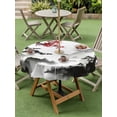 thumbnail image 4 of Outdoor Tablecloths with Umbrella Hole & Zipper, Chinese Mountain Round Tablecloth 54 Inch, Landscape Painting Red Plum Flowers Waterproof Table Cloth, Patio/Pool/Picnic Table Covers, 4 of 8