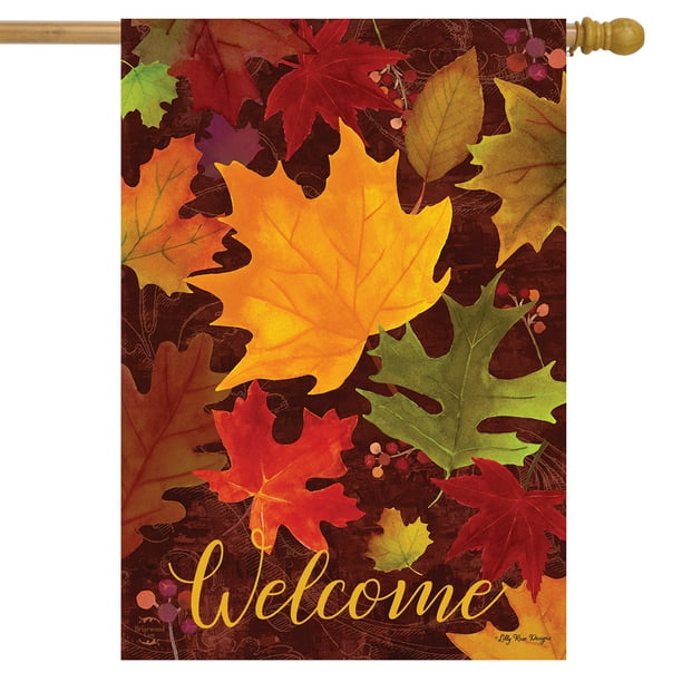 Falling Leaves Welcome House Flag Autumn Colored Leaves