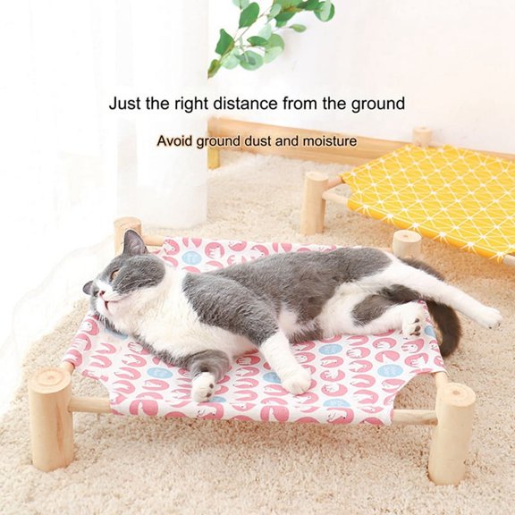 Cat and Dog Hammock Bed Wooden Cat Hammock Elevated Cooling Bed Detachable Portable Indoor Outdoor Pet Bed Suitable A