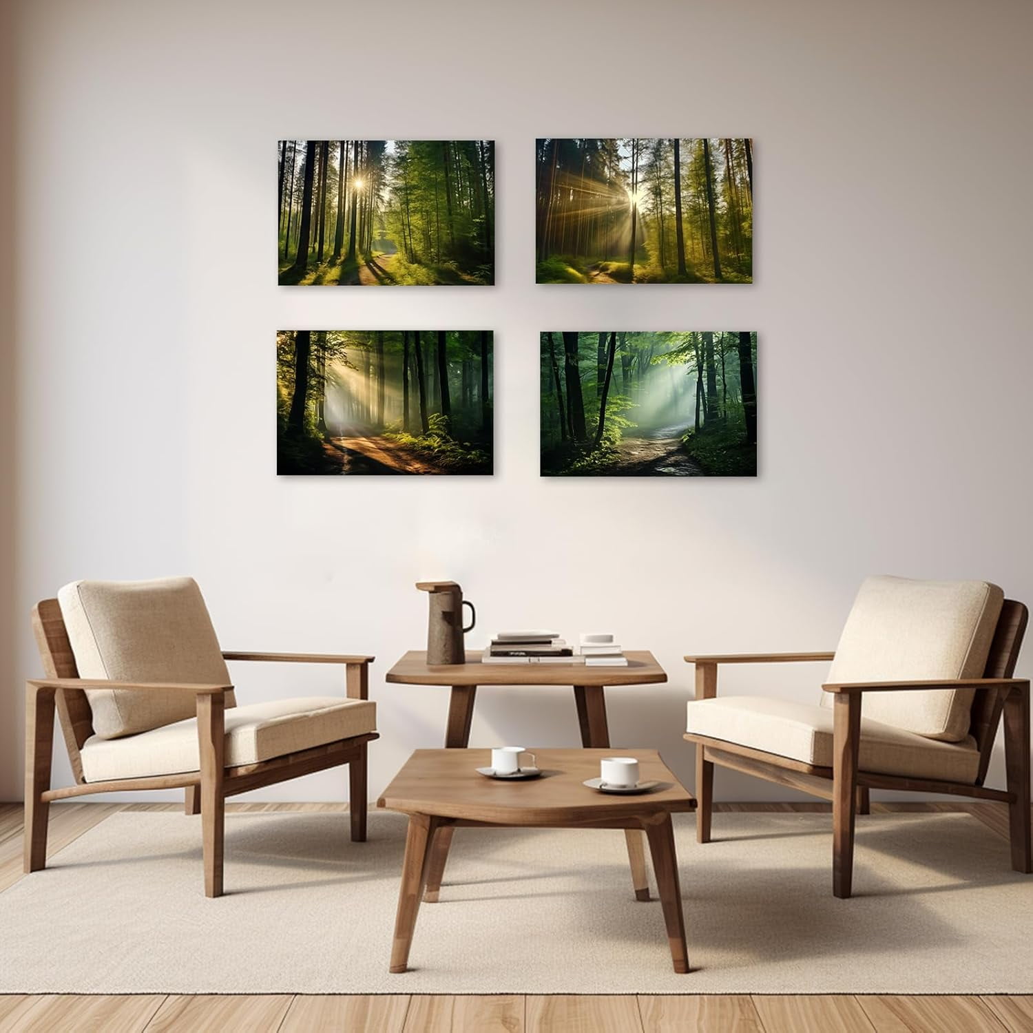 ZHONGYUTONG Green Forest Canvas Wall Art Sunshine Through Forest Road Picture Prints Morning Sunrise Paintings Nature Landscape Wall Decor Framed (12.00" x 18.00")