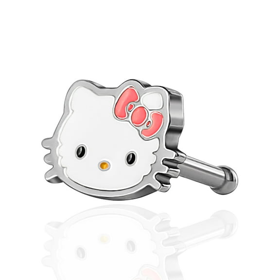 Sanrio Hello Kitty Womens 20G Nose Ring Bone Stud - Stainless Steel Nose Stud 20 Gauge Face - Officially Licensed