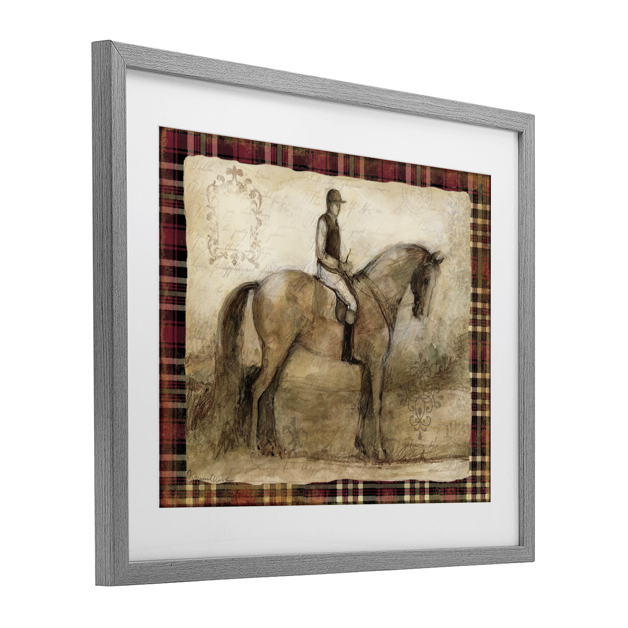 Stupell Industries Horse With Jockey & Plaid Gray Framed Print Under Glass, design by Susan Winget
