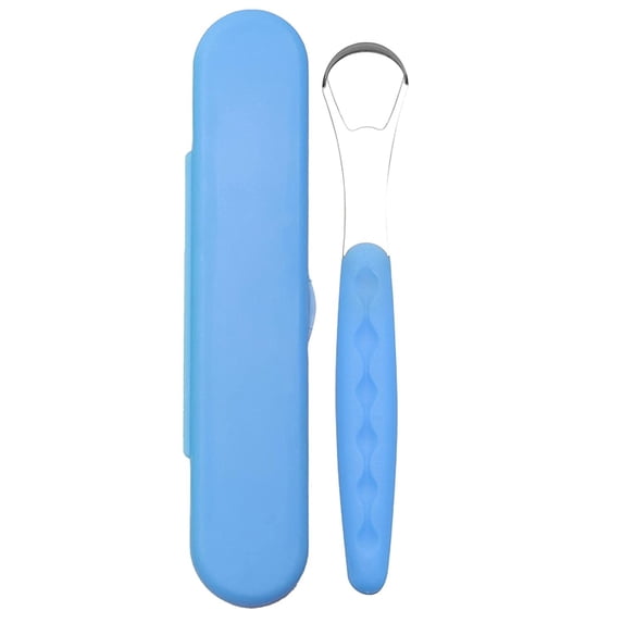 Tongue, Scrapers & Cleaners, Tongue Cleaning Scraper, 2021 New Version Tongue Scraper Cleaner for Adults & , Odorless Metal Tongue Brushes Set (Blue)