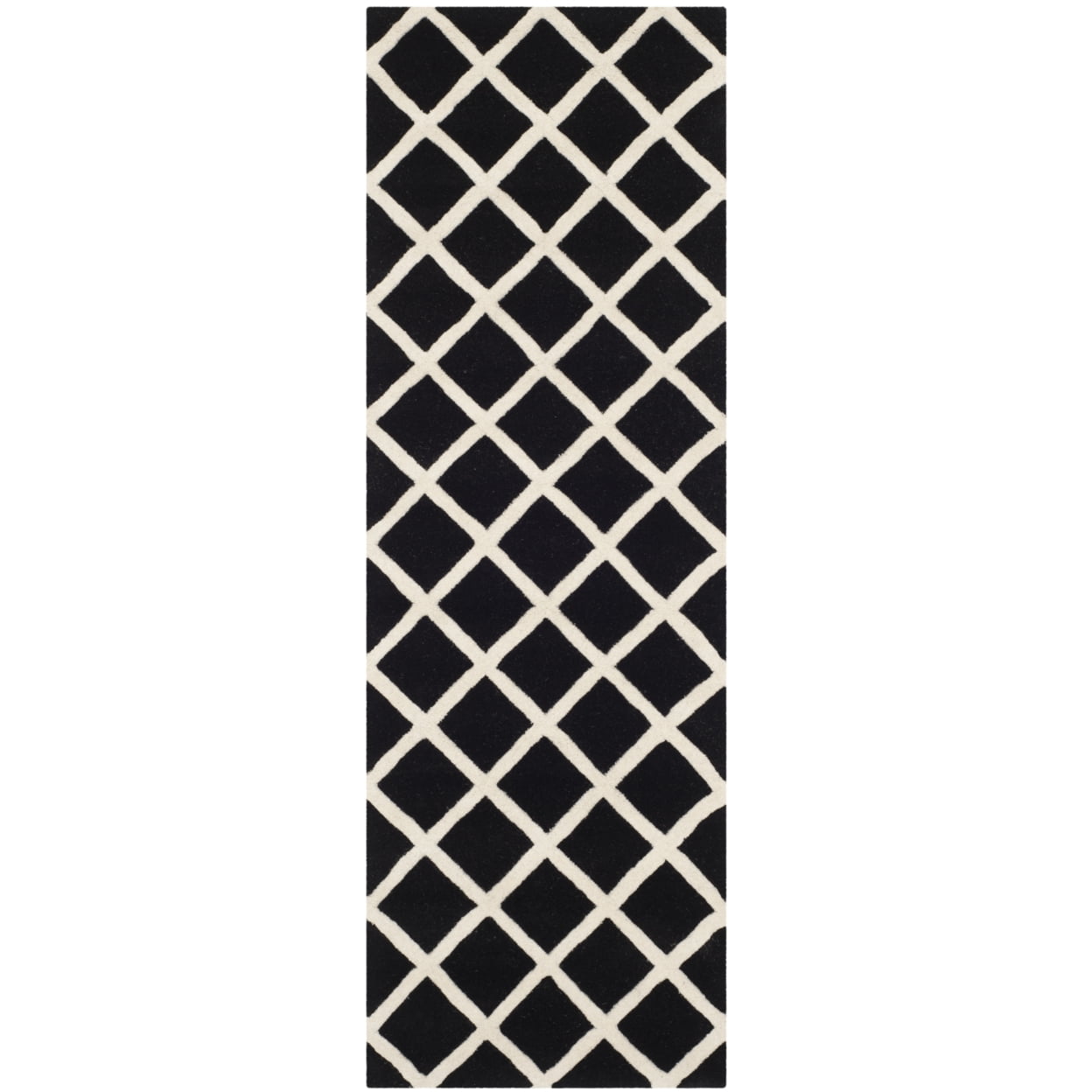 SAFAVIEH Chatham Jahn Geometric Diamonds Wool Runner Rug, Black/Ivory, 2'3" x 7'