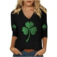 thumbnail image 2 of Odbmxy V-Neck Womens T Shirts 3/4 Sleeve St. Patty's Day Ladies Tops Black Shamrock Tunic Holiday Loose Casual Shirts, 2 of 4