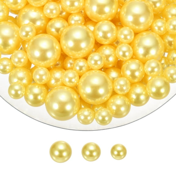 Uxcell 150 Pcs Pearl Bead for Vase Filler, 20/14/10mm Faux Pearl Floating Beads Makeup NO Hole for Candles Centerpieces Table Scatter Wedding Home Decoration(Yellow)