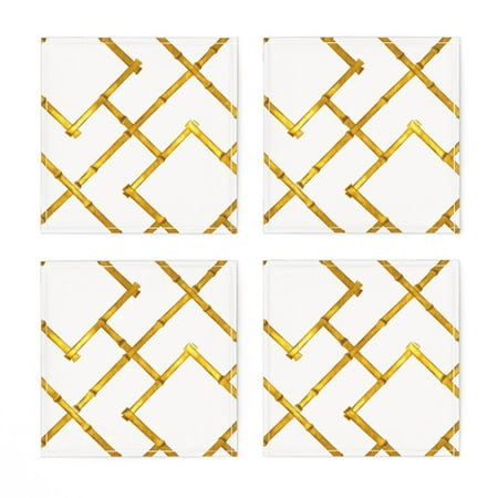 

Linen Cotton Canvas Cocktail Napkins (Set of 4) - Bamboo Trellis Gold Leaf Chinoiserie Chic Print Cloth Cocktail Napkins by Spoonflower