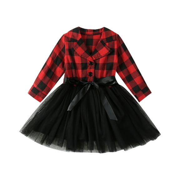 Sngxgn Girls Long Sleeve Dress Crewneck Flowy A-Line Dress Casual(Red,110)