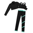 thumbnail image 3 of Alvivi Girls 3Pcs Gymnastic Workout Skating Dance Outfits Mock Neck Crop Top with Pants Set Black&Blue Green 16, 3 of 5