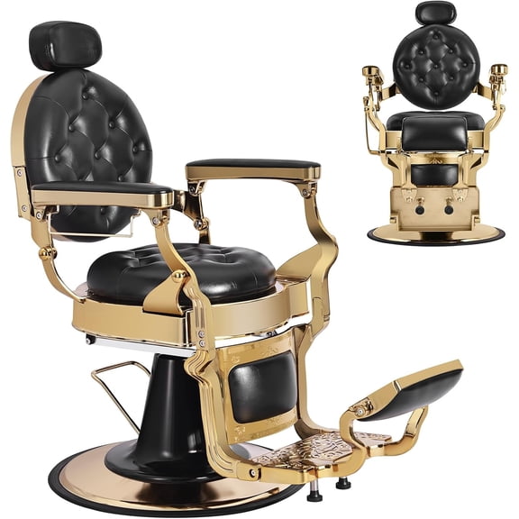 Black Gold Barber Chairs for Barbershop, Heavy Duty Hydraulic Recline Salon Chair for Hair Stylist, All Purpose Beauty Spa Shampoo Tattoo Pedicure Hairdresser Styling Chair