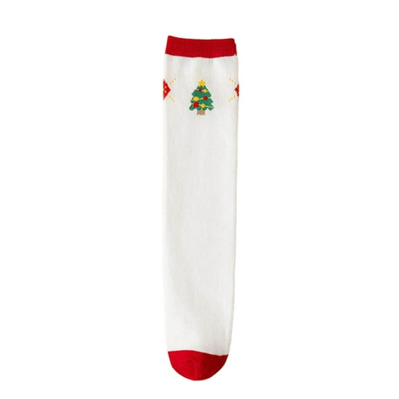 HAiming Christmas Mid Tube Socks Color Block Cute Print Soft Fall Winter Festival Sock for Boy Girl