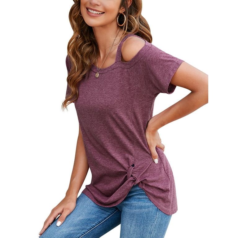 FOCUSSEXY T Shirts Twist Knot Tunics Tops for Women Plus Size Cold