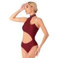 thumbnail image 4 of YEAHDOR Womens Figure Skating Bodysuit Costume Glittery Rhinestone Hollow Gymnastics Acrobatics Leotard Burgundy XL, 4 of 7