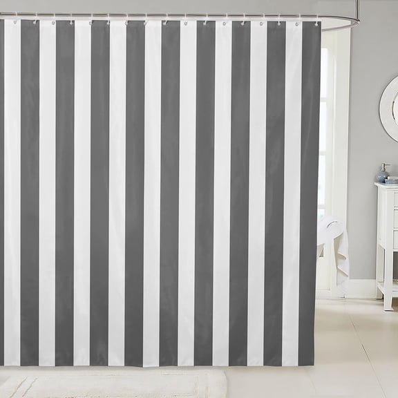 Grey and White Striped Shower Curtain for Bathroom Modern Fabric Waterproof Bath Curtain with Hooks 71x71 inches