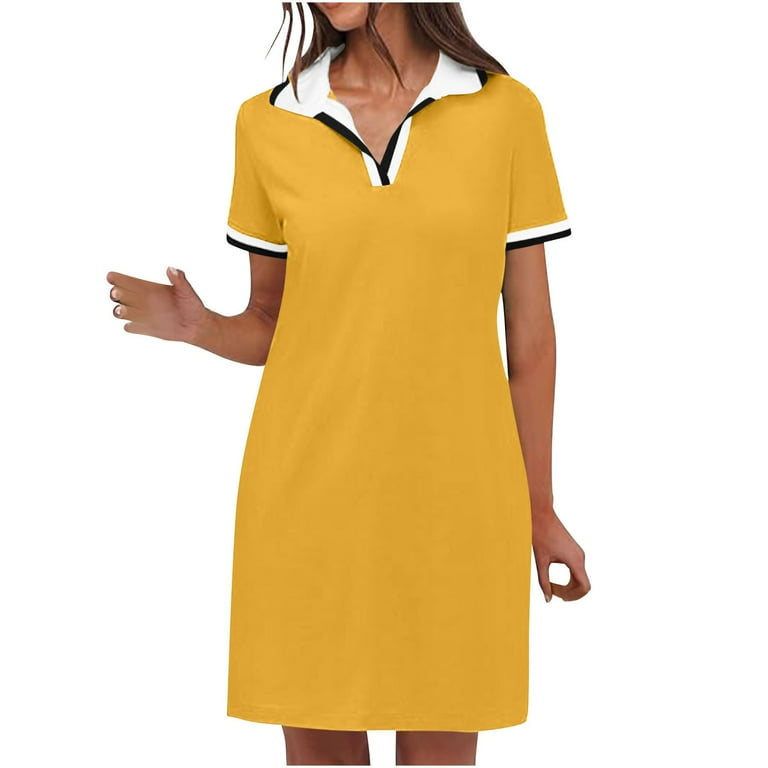 Bpmpbo Womens Polo Short Sleeve Dresses Solid Color V Neck Summer Tennis Golf Mini Shirt Dress with Pockets Casual Vacation Short Dresses