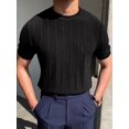 thumbnail image 4 of Men'S Round Neck Short Sleeve Thin Bottoming Shirt Casual Ribbed Knitted Pullover Top Solid Color T-Shirt, 4 of 7