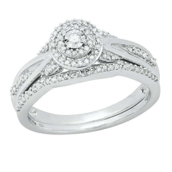 Dazzlingrock Collection Round White Diamond Cluster Style Wedding Ring Set for Women (0.18 ctw, Color I-J, Clarity I2-I3) in 925 Sterling Silver, Size 4.5