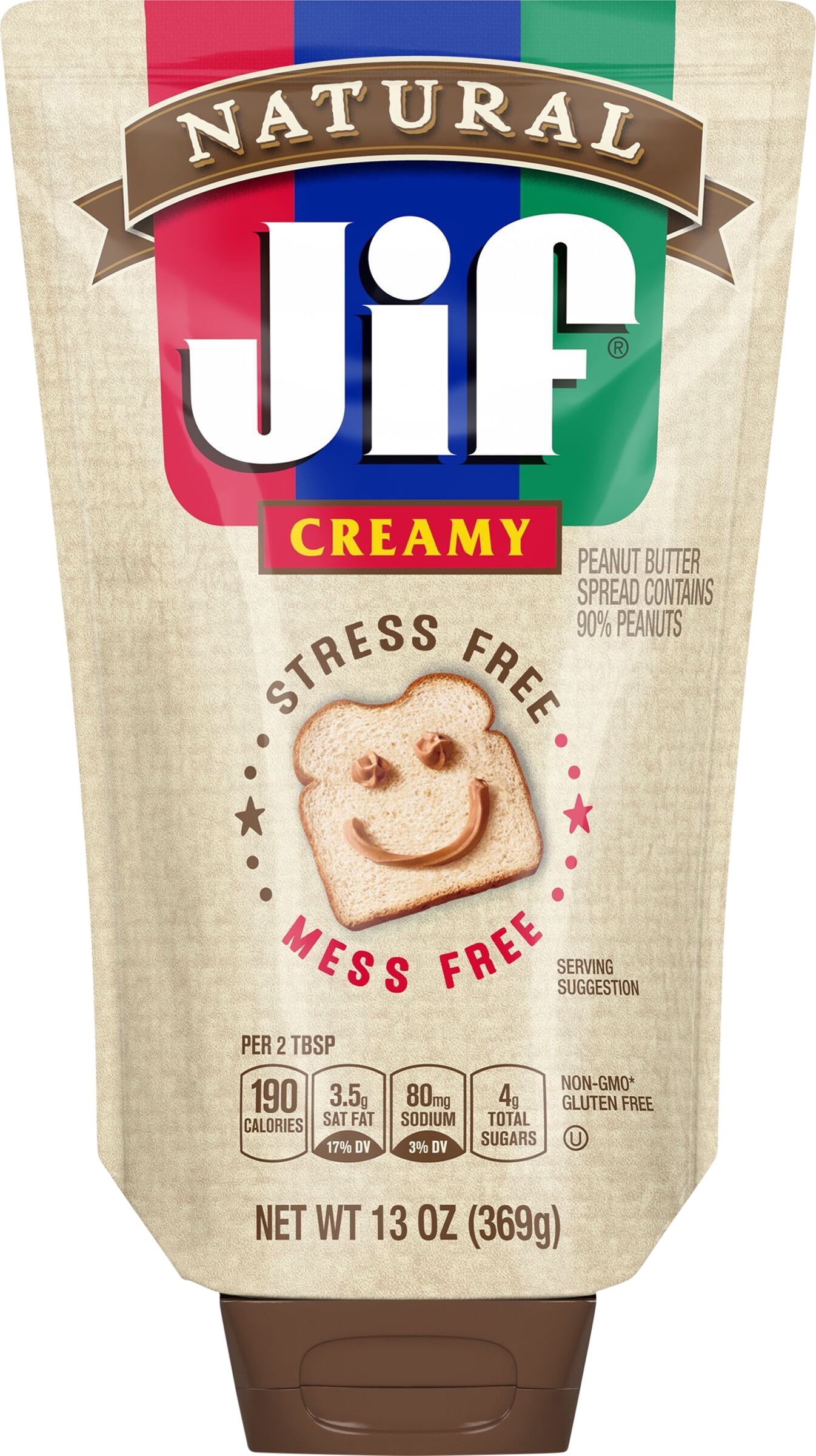 Jif 13 Ounce Natural Squeeze Pouch (Pack of 4)