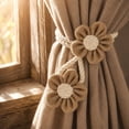 thumbnail image 4 of Curtain Tie Backs, Magnetic Curtain Tiebacks, Boho Flower Decor, Farmhouse Flower Decor, 20 Inch Cream and Tan Woven Rope Strap, No Drilling Required to Tie Curtains for Cozy, 4 of 7