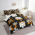thumbnail image 3 of Feelyou Xmas Snowflake Bedding Comforter Set 7pcs, Orange Checkered Queen Bedding Sets, Happy Christmas Holiday Reversible Queen Sheet Sets, Luxury Bedroom Decor, 3 of 7