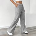 thumbnail image 5 of Womens Striped Cotton Linen Pants Low Rise Wide Leg Trendy Drawstring Elastic Waist Casual Trouser With Pockets, 5 of 7