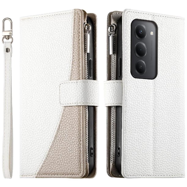Funda cartera GANGXUN para Xiaomi Redmi 15 5G , cuero PU con tarjetero, cremallera, correa de mano, soporte y protección 723°