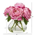 thumbnail image 2 of Nearly Natural Peony Artificial Arrangement in Glass Vase, Pink, 2 of 2