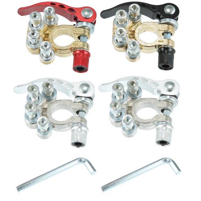 Unique Bargains 4pcs Car Battery Terminal Copper Quick Release Connectors 4 Way Clamps Positive and Negative Universal for Car