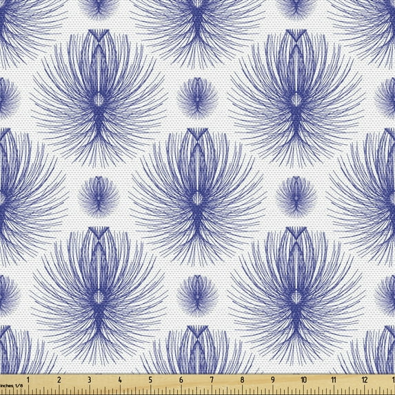 Abstract Fabric by the Yard, Continuous Pattern with Quirky Circular Feathers Motif Illustration, Decorative Upholstery Fabric for Chairs & Home Accents, Blue Violet and White by Ambesonne