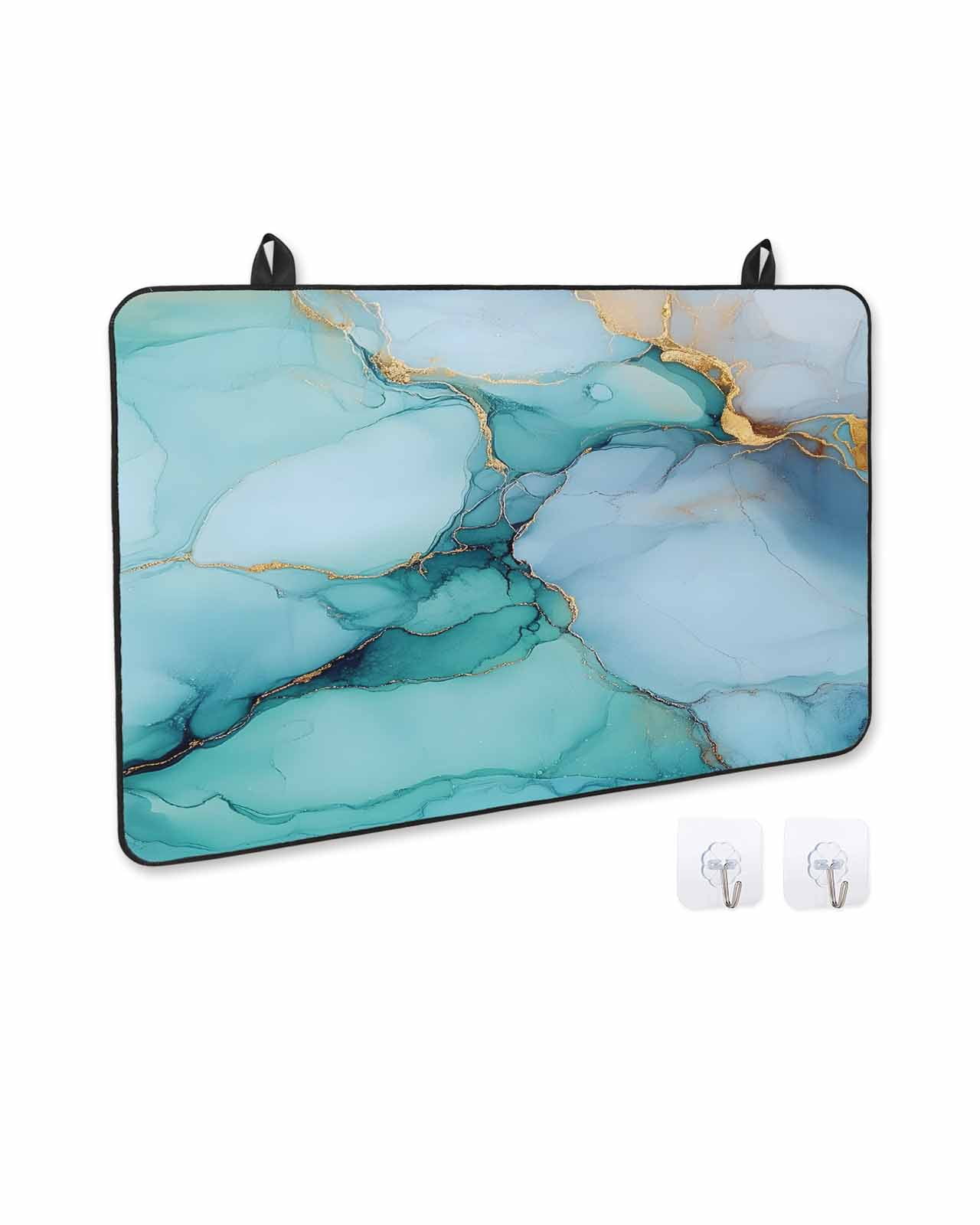nqOlkjepod Large Induction Cooktop Protector Mat 24"x21", Teal Marble Stove Top Covers for Electric Stove, Contemporary Ink Painted Abstract Art Stove Burner Cover Mats, Glass Top Stove Cover