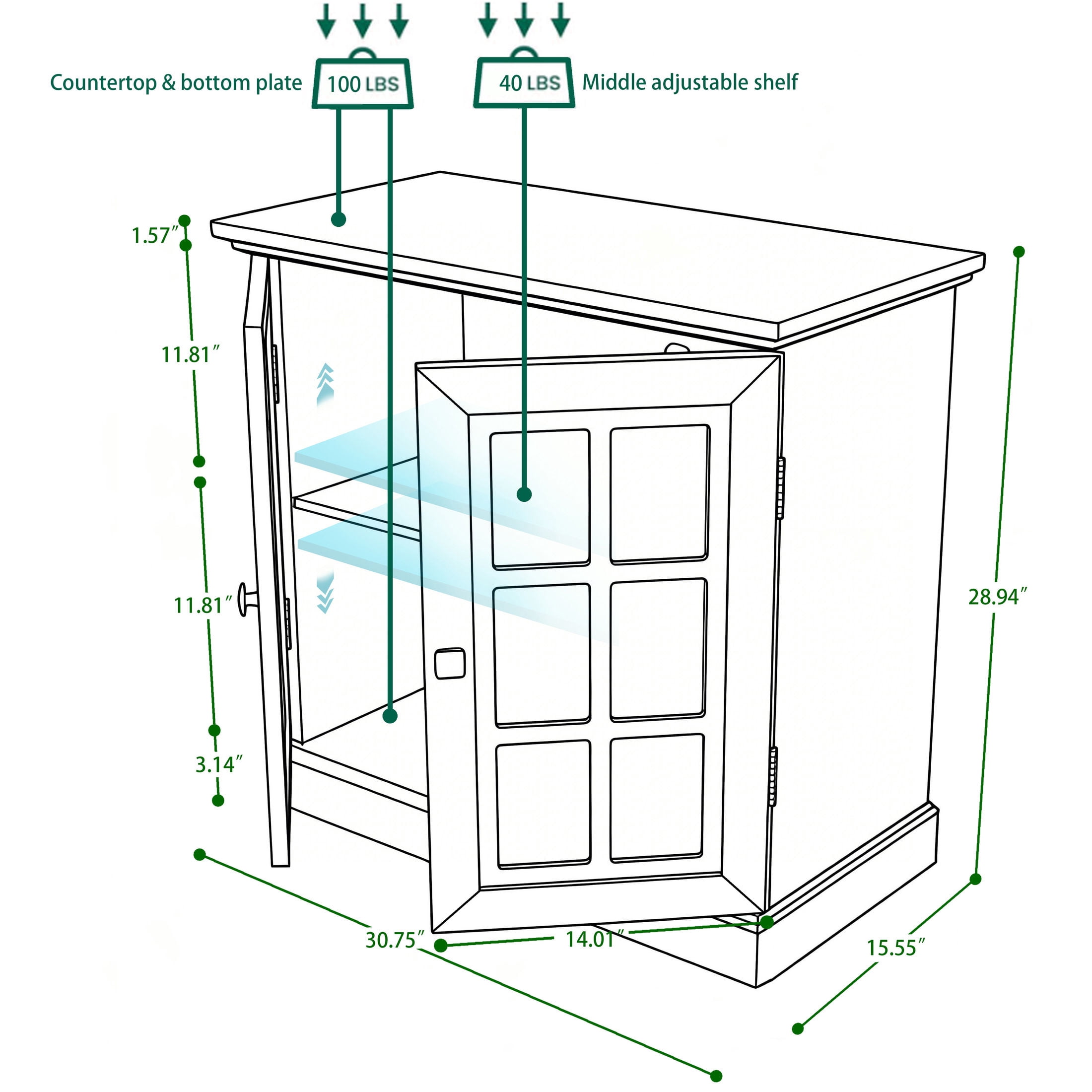 GDF Studio Janus 2-Door Acrylic Mirrored Sideboard Cabinet, Rustic Kitchen Storage Cupboard, Adjustable Shelf, Black Oak