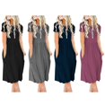 thumbnail image 4 of Nouvelle Robe Évasée Décontractée Plissée à Manches Courtes avec Poches Taille Haute Grise, 4 of 4