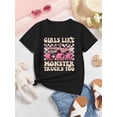 thumbnail image 2 of Camiseta de manga corta con estampado de camión todoterreno y letras "A las chicas también les gustan los camiones monstruo" de MILKYSHIP para niñas., 2 of 7
