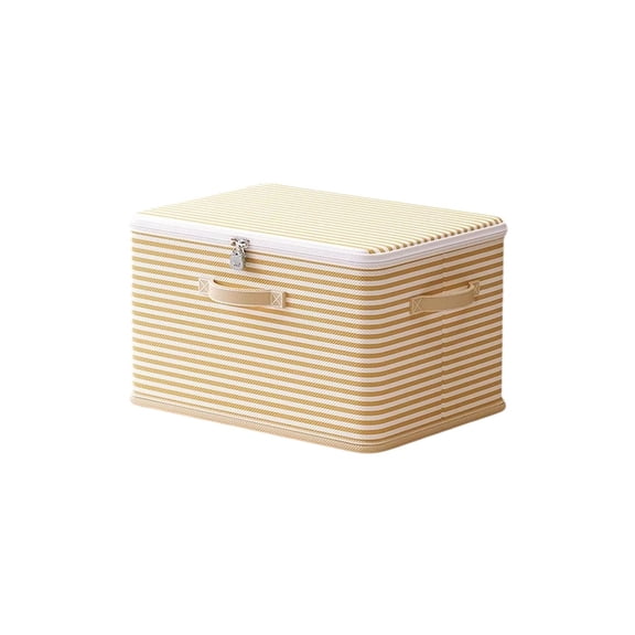 Storage Containers with Lids,Beige Striped Fabric Boxes Lockable Storage Box Stackable Closet Organizer Bins for Bedroom,Clothing Storage