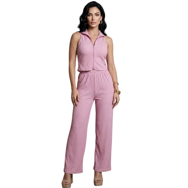 Conjunto Mujer 2 Piezas Tipo Jumpsuit, Blusa Sin Mangas y Pantalón Cómodo, Casual Chic para Mujer
