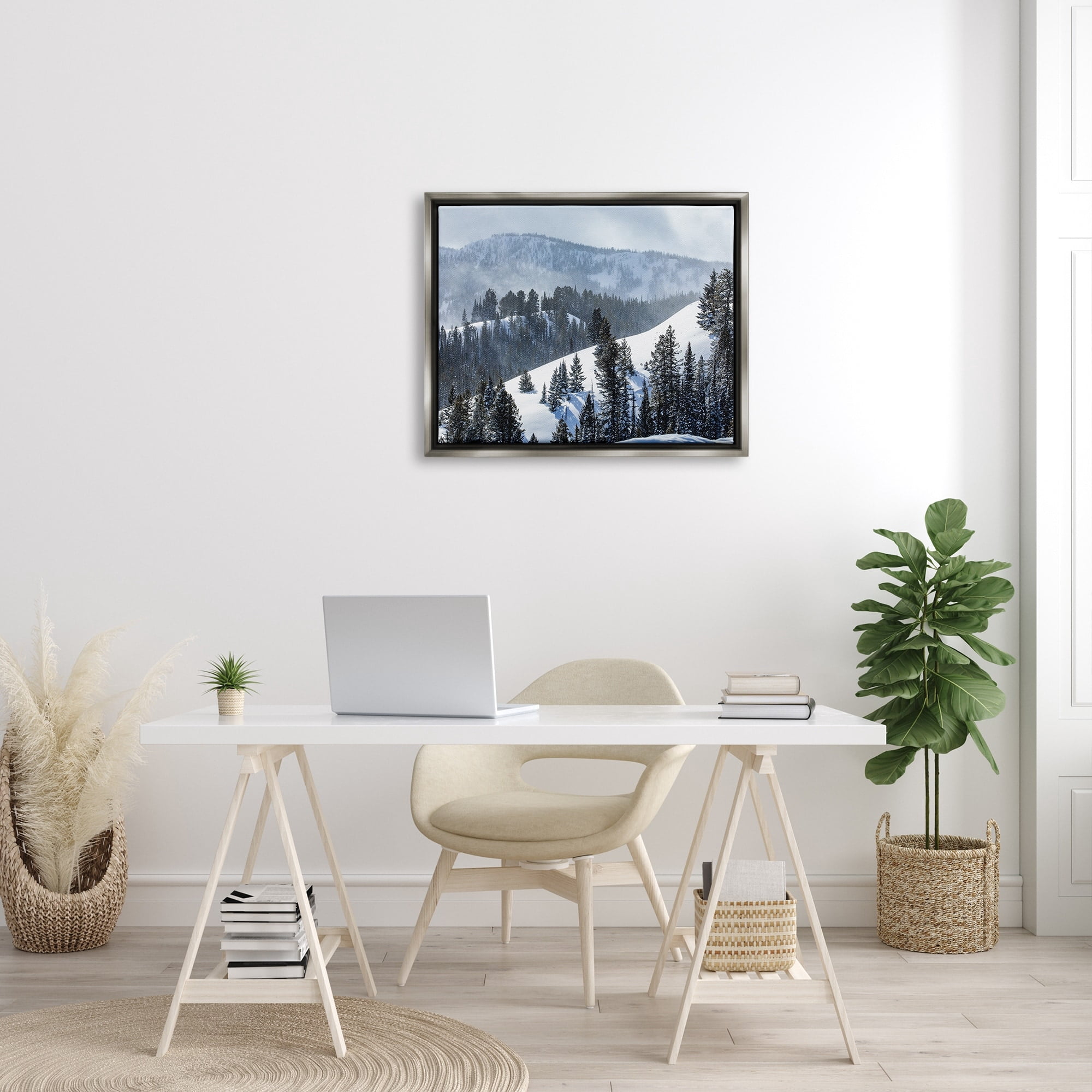 Stupell Industries Quiet Snowy Mountain Slopes Scattered Fir Trees Photograph Luster Gray Floating Framed Canvas Print Wall Art, Design by Steve Smith