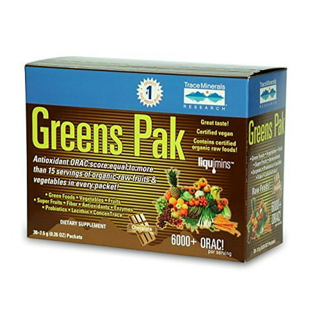 Trace Minerals Verts Pak - Chocolat - 30 Packets | Valeur ORAC 6000 + | Antioxydant puissant