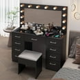 thumbnail image 3 of Ktaxon Grande Coiffeuse, Ensemble de Coiffeuse avec Dessus en Verre Visible avec Station de Recharge, pour Filles et Femmes, Noir, 3 of 8