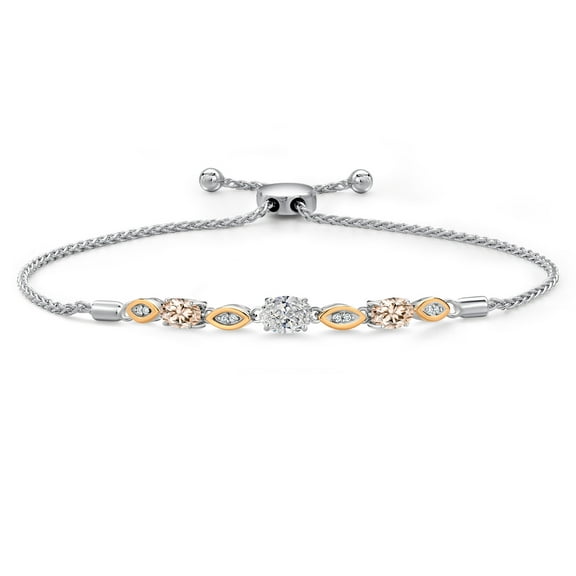 Gem Stone King 1.70 Ct DEF Lab Grown Diamond Peach Morganite 925 Silver and 10K Yellow Gold Bracelet