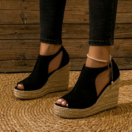 

Women s Espadrille Wedge Sandals Peep Toe Cut-out Buckle Strap High Heels Platform Sandals Summer Slides Shoes