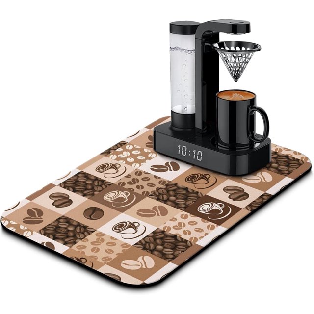 Coffee Bar Mat Accessories for Countertop Super Absorbent Anti-Slip Silicone Dish Drying Mats for Kitchen Counter Draining Pad Decor Gift Fit Coffee Maker Coffee Pot Espresso Machine 19inx12in