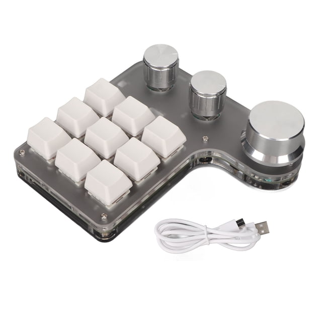 Mini teclado personalizado 9 teclas 3 perillas programación retroiluminada RGB programable teclado Macro para software de juegos de computadora blanco